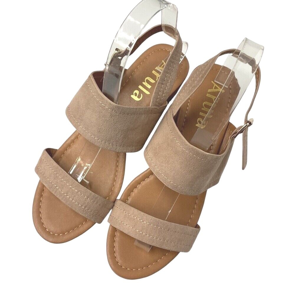 Arula Women's Suede Ankle Strap Platform Cork Wedge Sandals Neutral Size 8 - Picture 6 of 12